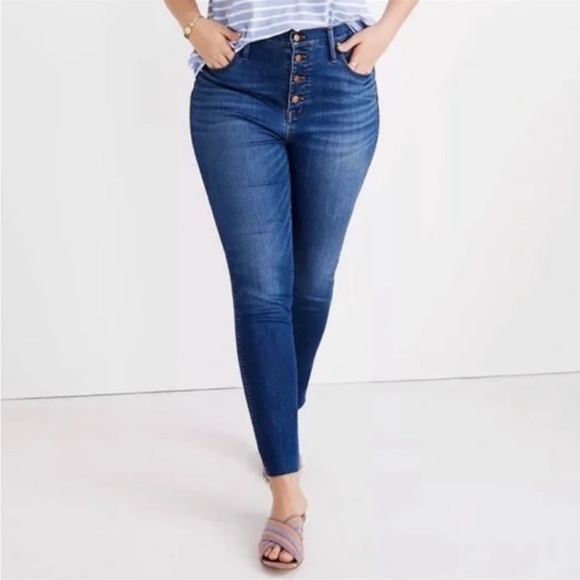 Madewell Denim - Madewell 10” High-Rise Skinny Crop Jeans Plus Size women 32 blue wash raw hem